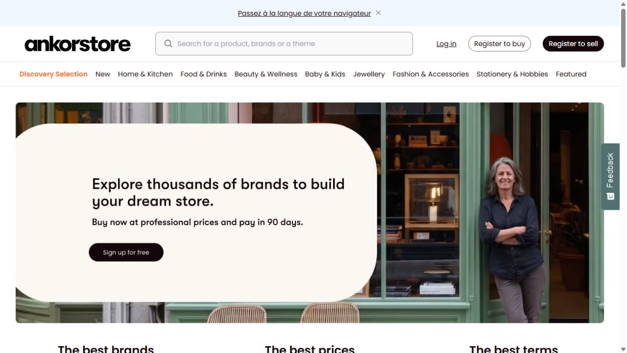 Ankorstore wholesale marketplace homepage