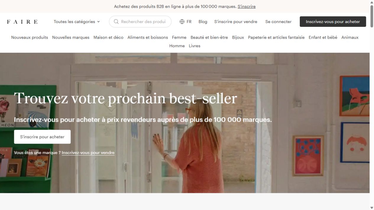 Faire wholesale marketplace homepage